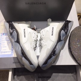 Balenciaga Triples Calf Leather Mesh Air Cushion Sneakers For Men And Women White