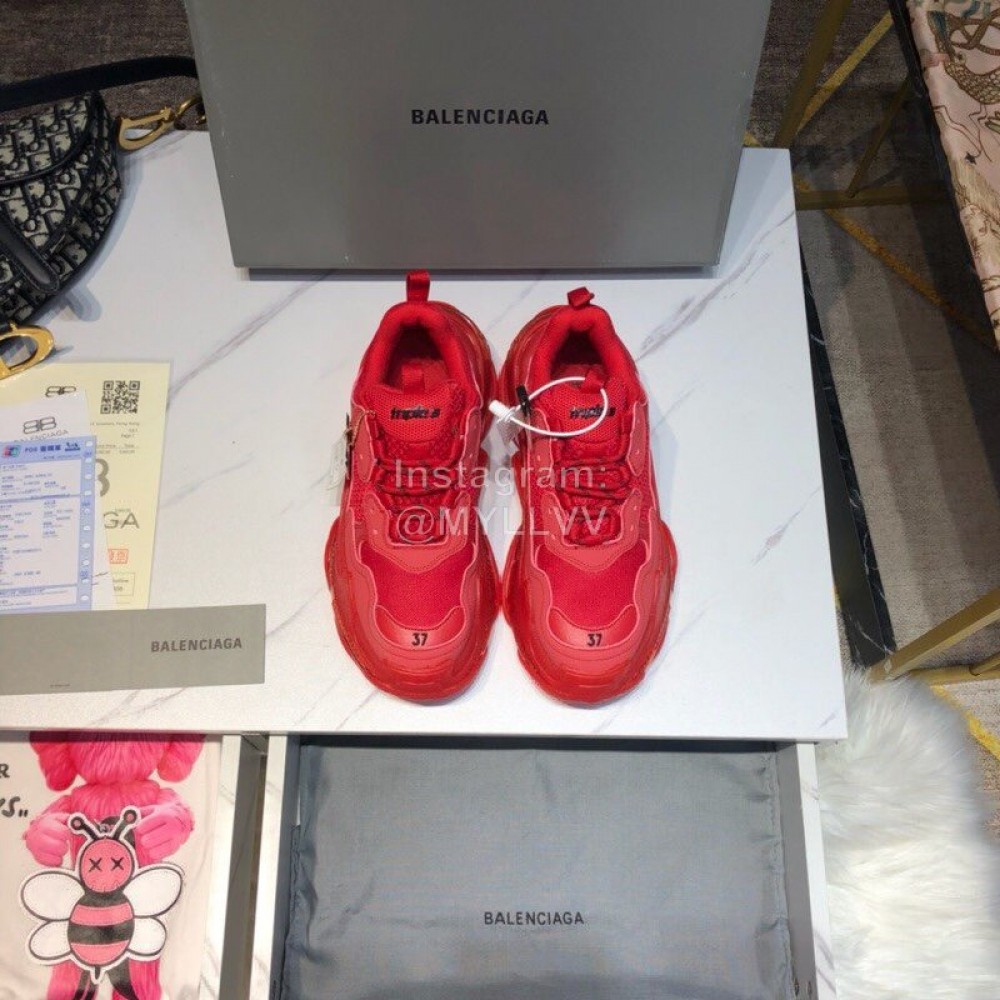 Balenciaga Triples Mesh Calf Leather Air Cushion Sneakers For Men And Women Red