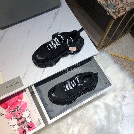 Balenciaga Triples Mesh Calf Leather Air Cushion Sneakers For Men And Women Black