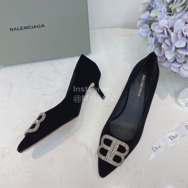 Balenciaga Black Velvet Water Drill Pointed High Heels For Women