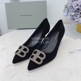 Balenciaga Black Velvet Water Drill Pointed High Heels For Women