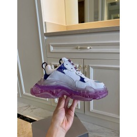 Balenciaga Fashion Cowhide Mesh Thick Soled Sneakers For Men And Women Purple