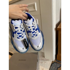 Balenciaga Fashion Cowhide Mesh Thick Soled Sneakers For Men And Women Blue