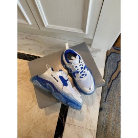 Balenciaga Fashion Cowhide Mesh Thick Soled Sneakers For Men And Women Blue