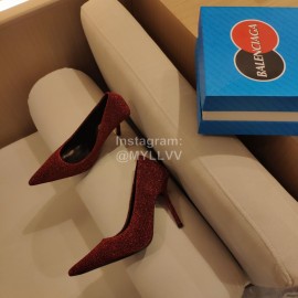 Balenciaga Fashion Autumn Winter New Lambskin Sequin Pointed High Heels Red