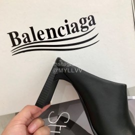 Balenciaga Autumn Winter New Cowhide Square Head High Heel Sandals Black