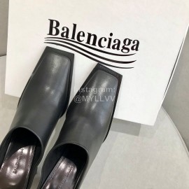 Balenciaga Autumn Winter New Cowhide Square Head High Heel Sandals Black