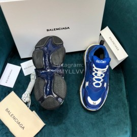 Balenciaga Triple-S Cowhide Canvas Mesh Blue Sneakers For Men And Women
