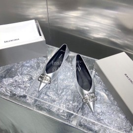 Balenciaga Fashion Flat Heel Calfskin Pointed Ballet Shoes Silver