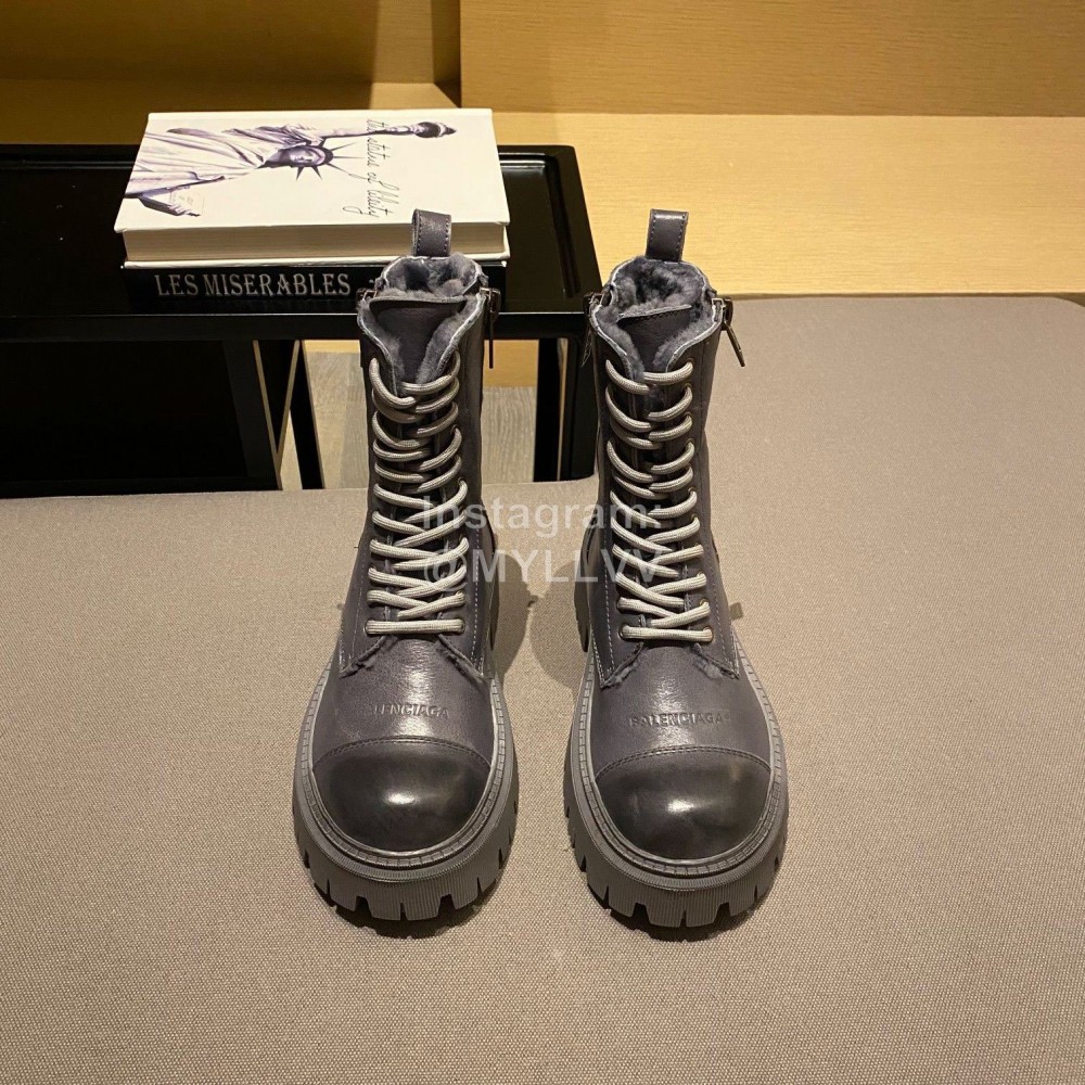 Balenciaga Autumn Winter New Soft Leather Lace Up Martin Boots For Women Gray