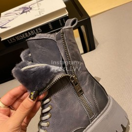 Balenciaga Autumn Winter New Soft Leather Lace Up Martin Boots For Women Gray