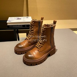 Balenciaga Autumn Winter New Soft Leather Lace Up Martin Boots For Women Brown
