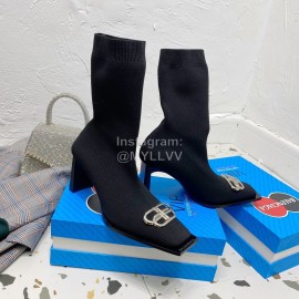 Balenciaga Autumn Winter Leather Elastic Woven Black Socks Boots