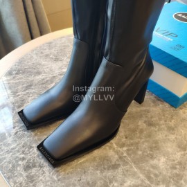 Balenciaga Autumn Winter Black Leather Knee High Heels Boots