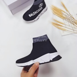 Balenciaga Breathable Stretch Cloth Socks Boots For Kids Black