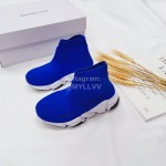Balenciaga Breathable Stretch Cloth Socks Boots For Kids Blue