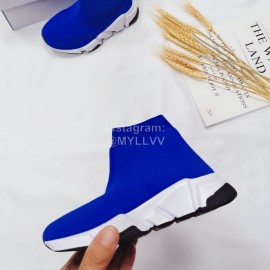 Balenciaga Breathable Stretch Cloth Socks Boots For Kids Blue