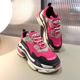 Balenciaga Triples New Thick Soles Sneakers For Men And Women Rose Red