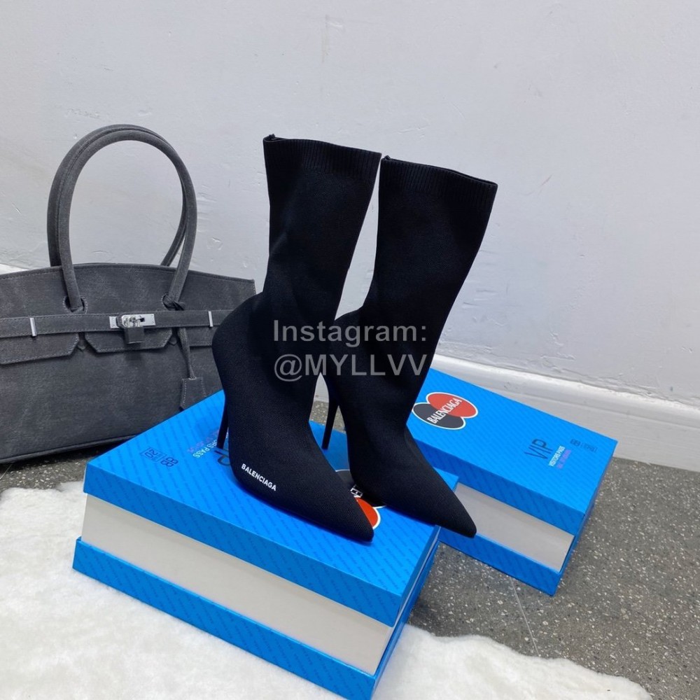 Balenciaga Winter Black Thick Knitted High Heel Socks Boots