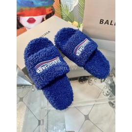 Balenciaga Winter Wool Slippers For Women Blue