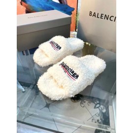 Balenciaga Winter Wool Slippers For Women White