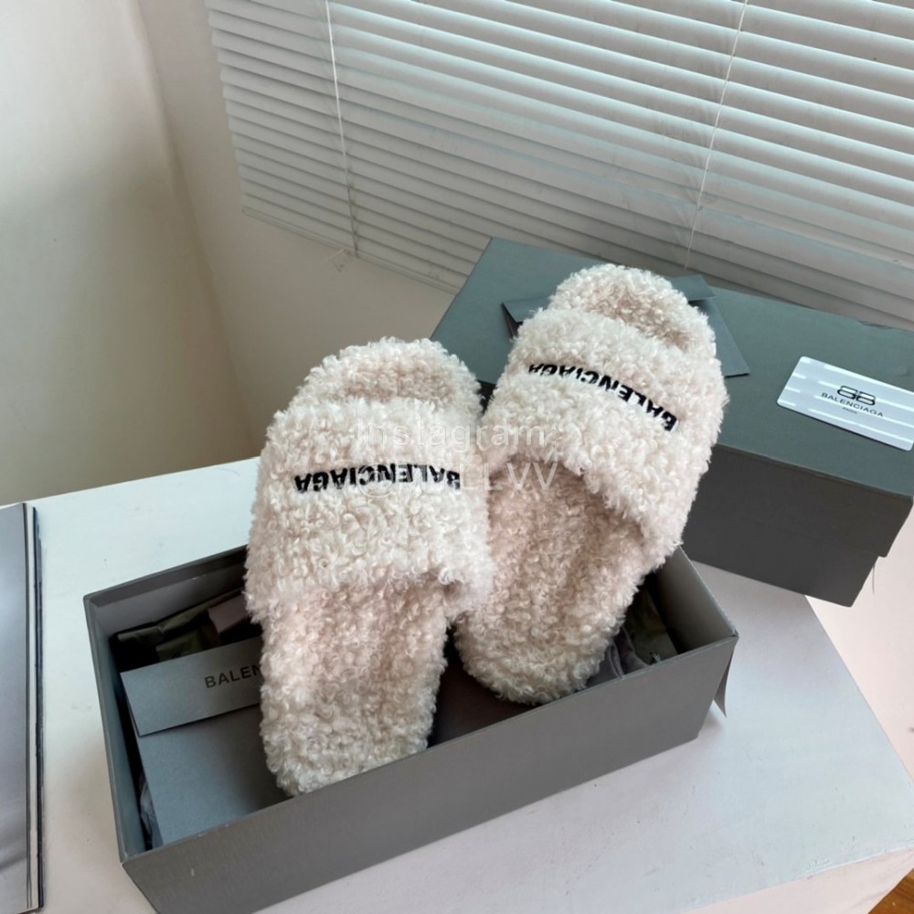 Balenciaga Winter Fur Slippers For Women White