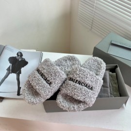 Balenciaga Winter Fur Slippers For Women Gray