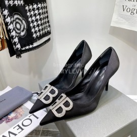 Balenciaga Blingbling Silk Sheepskin High Heels For Women Black
