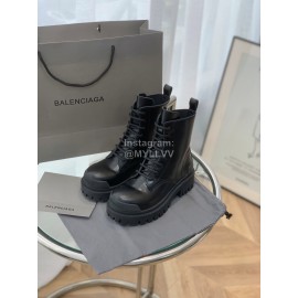 Balenciaga Black Leather Thick Soled Lace Up Boots For Women 