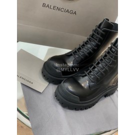 Balenciaga Black Leather Thick Soled Lace Up Boots For Women 