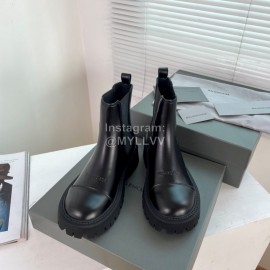 Balenciaga Black Leather Thick Soled Short Boots For Women 