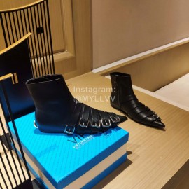 Balenciaga Black Leather Pointed Boots For Women 