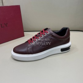 Bally Cowhide Lace Up Casual Sneakers For Men Wine Red