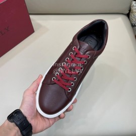 Bally Cowhide Lace Up Casual Sneakers For Men Wine Red