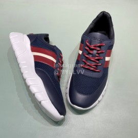 Bally Calf Leather Mesh Sneakers For Men Navy