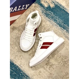 Bally Fashion Calfskin High Top Casual Board Shoes For Men White