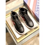 Bally Fashion Calfskin High Top Casual Board Shoes For Men Black