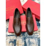 Balmain Woven Calf Leather Shoes For Men Brown