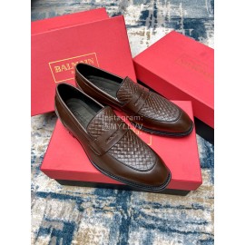 Balmain Woven Calf Leather Shoes For Men Brown