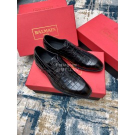 Balmain Fashion Calf Leather Lace Up Shoes For Men Black
