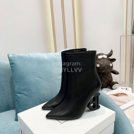 Balmain Autumn Winter New Cowhide Pointed B Heel Short Boots For Women Black
