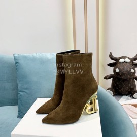Balmain Autumn Winter New Velvet Cowhide Pointed B Heel Short Boots For Women Coffee