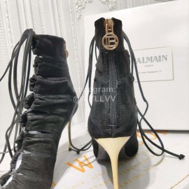 Balmain Fashion Leather High Heel Lace Up Boots For Women Black 