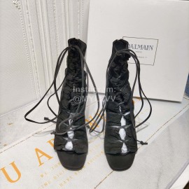 Balmain Fashion Leather High Heel Lace Up Boots For Women Black 
