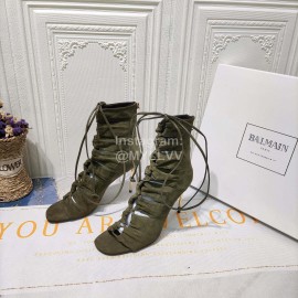 Balmain Fashion Leather High Heel Lace Up Boots For Women Green