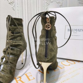 Balmain Fashion Leather High Heel Lace Up Boots For Women Green