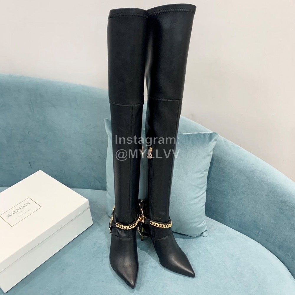 Balmain Autumn Winter New Pointed Letter Chain Long Boots For Women Black