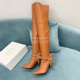Balmain Autumn Winter New Pointed Letter Chain Long Boots For Women Brown
