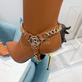 Balmain Autumn Winter New Pointed Letter Chain Long Boots For Women Brown