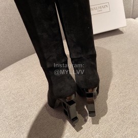 Balmain Fashion Sheepskin Knee High Elastic Heels For Women Black
